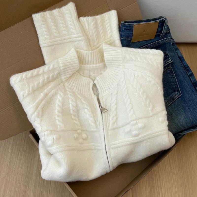 牛X货 巨炸裂！百搭洋气软糯立领拉链毛衣外套女装秋冬麻花针织衫