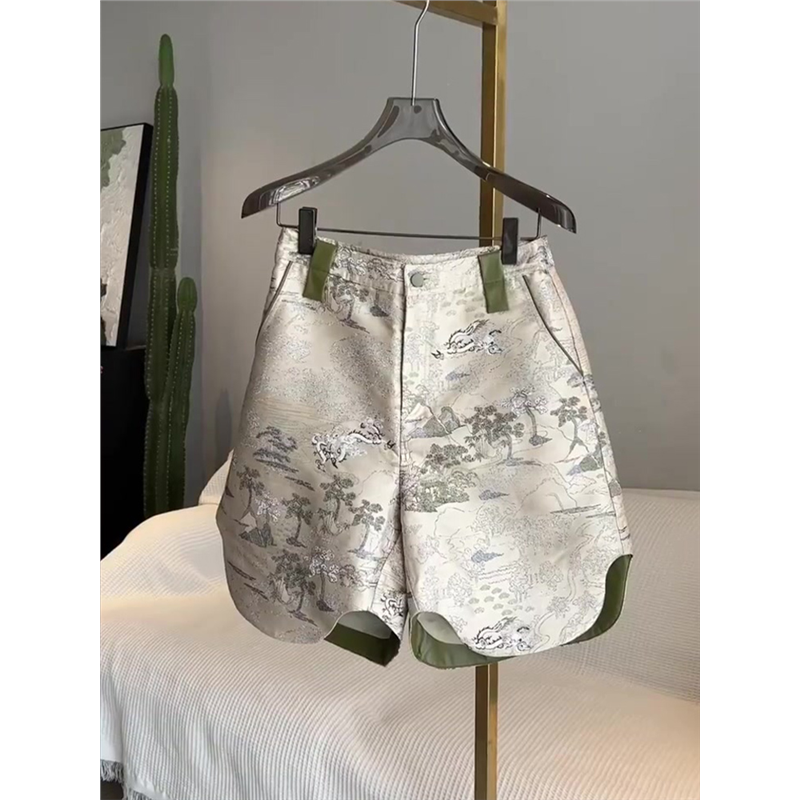 怒推！外贸单品质，高端新中式国风裤子女薄款高端提花刺绣超短裤,女装/女士精品,裤子,淘宝优惠券,粉丝福利购,淘宝优惠卷