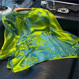 今年流行新中式 国风阔太太洋气复古高贵绝美设计感绿色上衣女夏季
