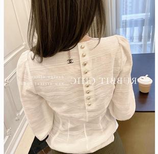 品牌折扣店商场撤回外贸女装 女 清仓刺绣纹理精致纽扣小灯笼袖 衬衫