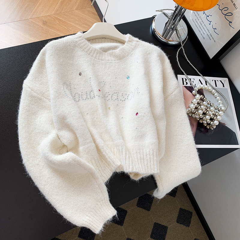 牛X货 巨炸裂！手缝彩钻字母毛衣女2025春秋新款设计感套头针织衫
