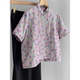 今年流行新中式 紫色印花盘扣宋锦短袖 衬衫 CHAO级推荐 上衣女夏季