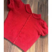 小翻领超短袖 毛衣2024设计感泡泡袖 上衣 高级感红色针织衫 欧货爆款