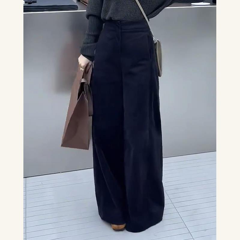 松弛感慵懒风裤子女2024新款欧货爆款小个子又a又飒灯芯绒阔腿裤