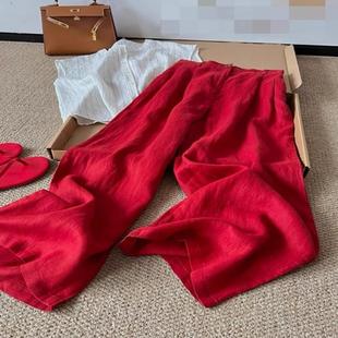 女夏季 亚麻薄款 阔腿裤 松紧高腰直筒休闲裤 款 一眼就相中 巨推