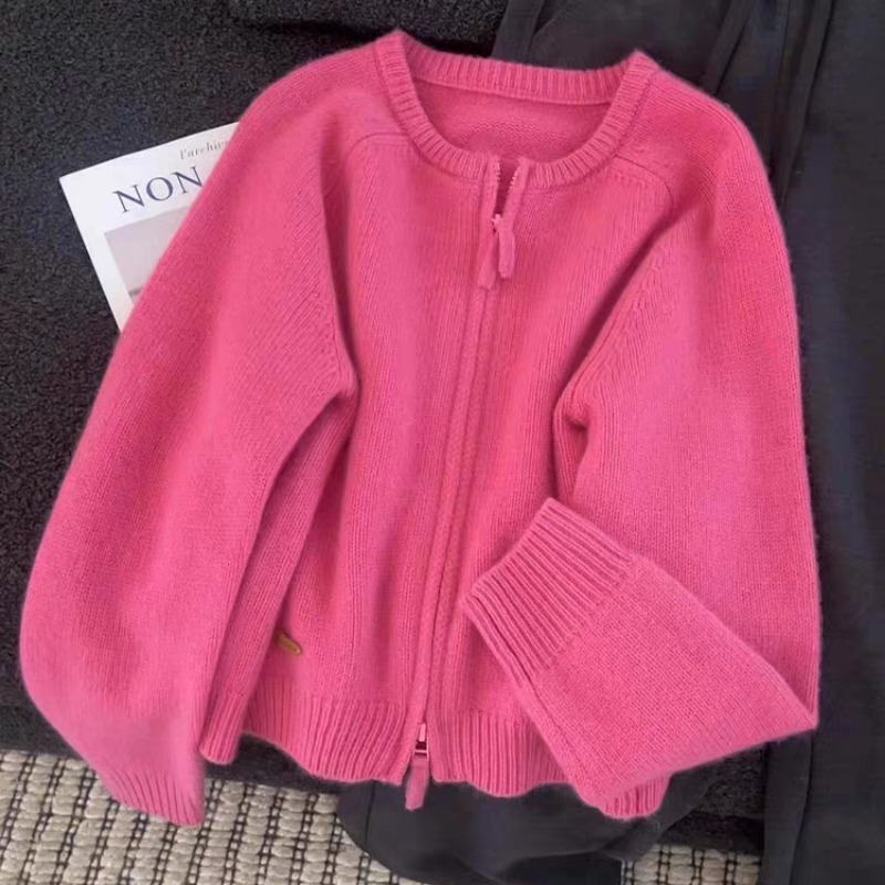 秒收！显白树莓粉色毛衣羊绒衫女冬2025年新款双拉链针织开衫外套