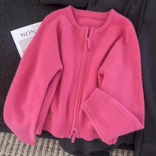 秒收！显白树莓粉色毛衣羊绒衫女冬2025年新款双拉链针织开衫外套