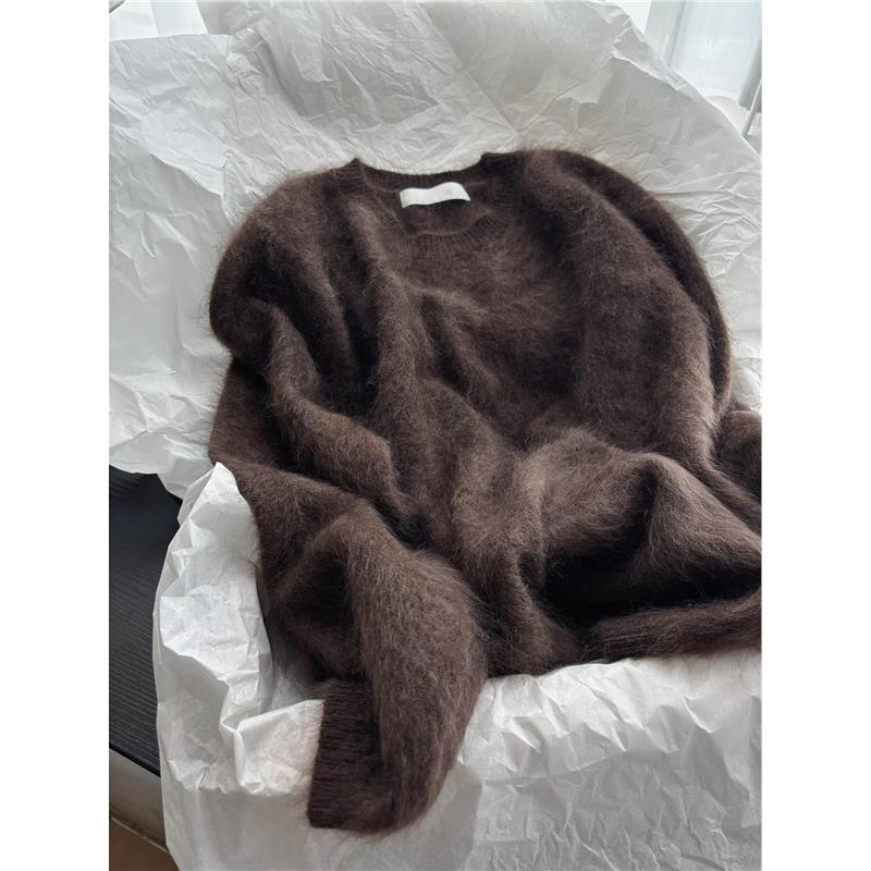 CHAO级！美拉德复古咖色羊毛拉绒毛衣女冬季软糯慵懒风针织衫