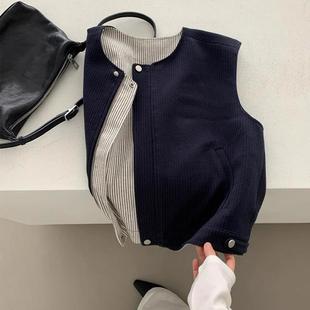 可遇不可求 复古竖条纹撞色两面穿马甲背心叠穿外套 CHAO级