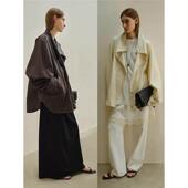 轻薄油蜡感高密全棉府绸 挺阔A型风衣外套女秋 极简垂荡立领蝙蝠袖