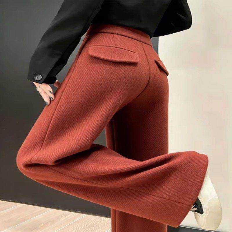 牛X货 巨炸裂！红色高腰直筒阔腿裤女秋冬慵懒风宽松垂感休闲长裤,女装/女士精品,大码裤装,淘宝优惠券,粉丝福利购,淘宝优惠卷