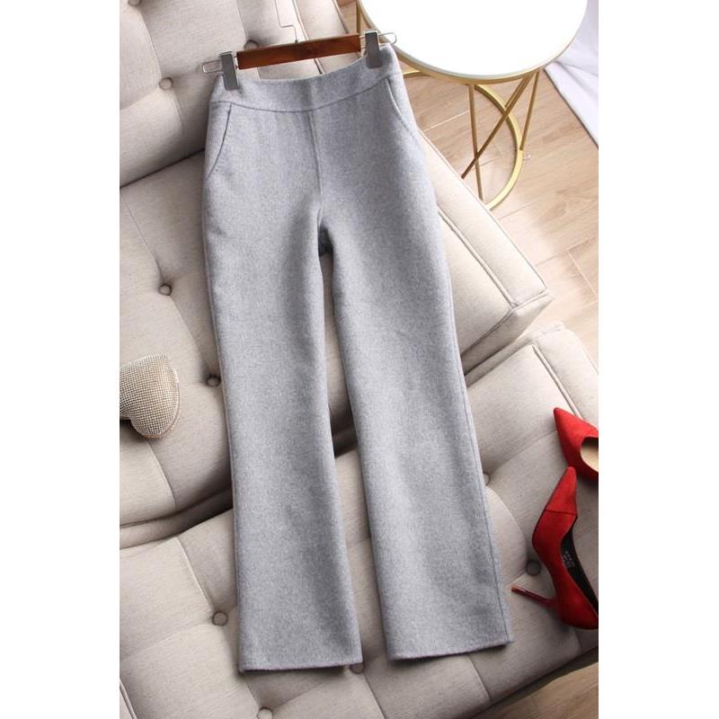 大品牌折扣外贸原单女装撤专柜羊毛呢子高腰直筒微喇叭长裤子秋冬
