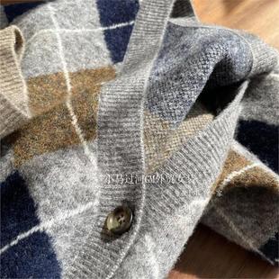 外贸元单工艺!!自留~复古英伦配色菱形格格纹针织马甲+开衫