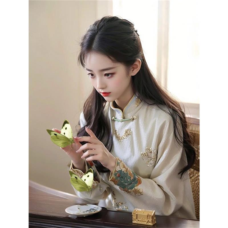 品牌专柜高端女装外贸新中式国风盘扣内搭打底衫衬衫加厚小衫上衣