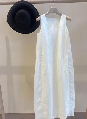 CHAO级！夏日度假Bi入！白色亚麻高级感显瘦U领无袖连衣裙女