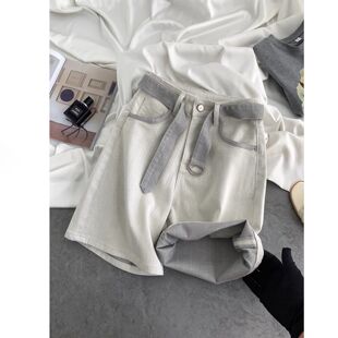 牛仔短裤 中裤 女2026年新款 灰白色高腰显瘦a字休闲阔腿五分牛仔裤