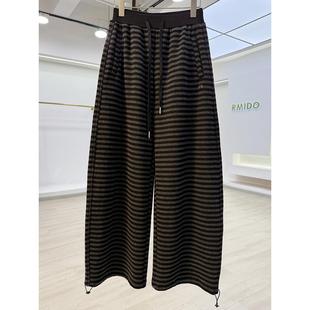 超好看加绒加厚条纹弯刀卫裤女阔腿拖地洋气香蕉裤休闲宽松长裤子