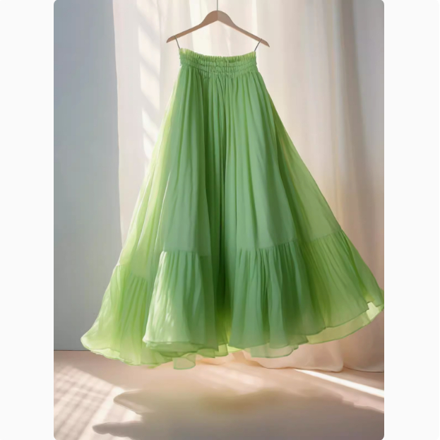CHAO级推荐！高级感法式仙女温柔风薄荷曼波风绿色雪纺褶皱半身裙