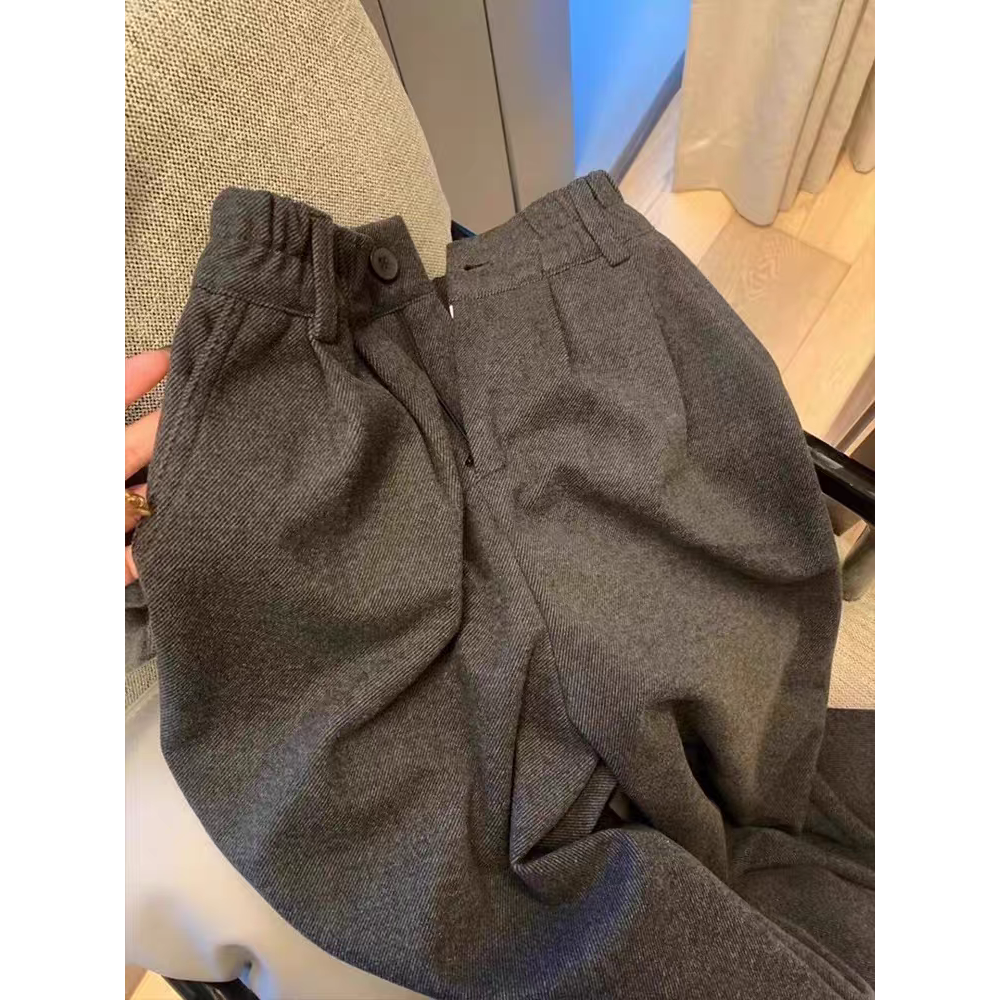 碳灰色松紧腰萝卜裤女2025秋冬新款显瘦休闲裤九分直筒阔腿裤子厚