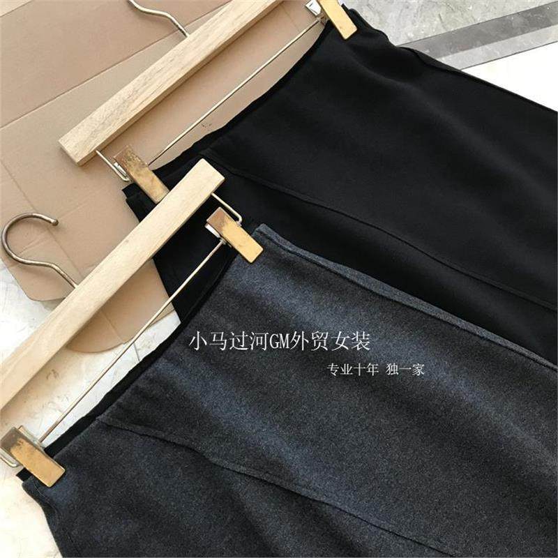 法柜订单！！版型是真的好~斜裁切边设计拼接A字羊毛醋酸半身裙女