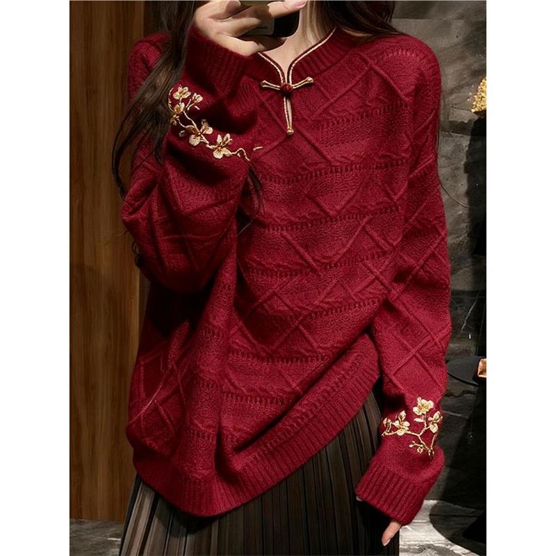 新中式女装国风毛衣气质高级感超好看宽松针织上衣女2025秋季新款