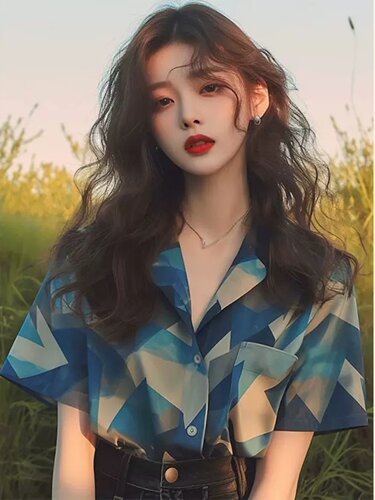 港风复古短袖衬衫女夏季薄款设计感小众时尚chic港味宽松衬衣上衣