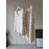 比利时原色雨露麻圆点印花背心 抽褶半身裙 真z chao减龄