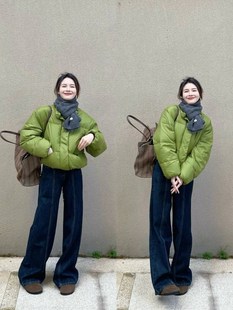 品牌折扣商场外贸女装清仓加绒加厚深蓝色牛仔拖地阔腿裤女秋冬