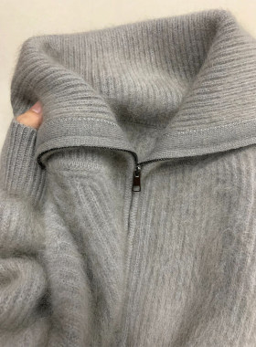 WU敌好看~巨洋气！日系软糯半拉链毛绒针织外套女秋冬慵懒风毛衣