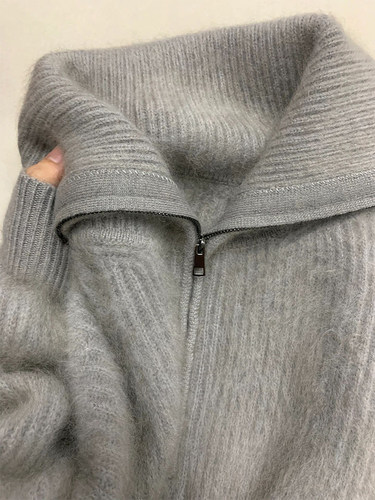 WU敌好看~巨洋气！日系软糯半拉链毛绒针织外套女秋冬慵懒风毛衣