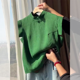 牛X货 巨炸裂!新中式国风旗袍领无袖衬衫女夏季新款复古显白上衣