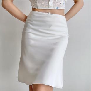 修身 欧美风白色垂顺半身裙女夏季 鱼尾裙a字短裙子 巨炸裂 牛X货