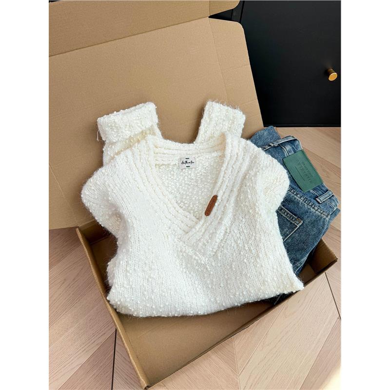 牛X货 巨炸裂！米白色v领套头羊绒毛衣女2025冬圈圈绒软糯针织衫