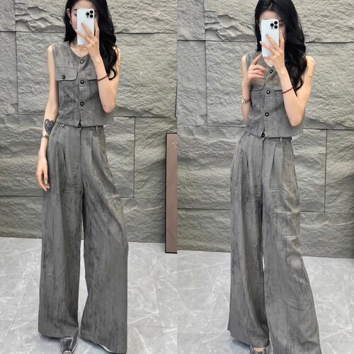盐系炸街轻熟风时尚高级感无袖马甲阔腿裤两件套装女夏季2026新款