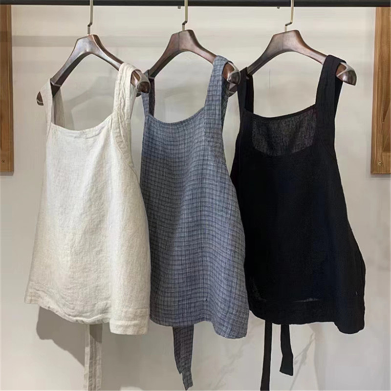 外贸单!日系简约范~复古文艺亚麻吊带上衣女减龄后系带外穿背心