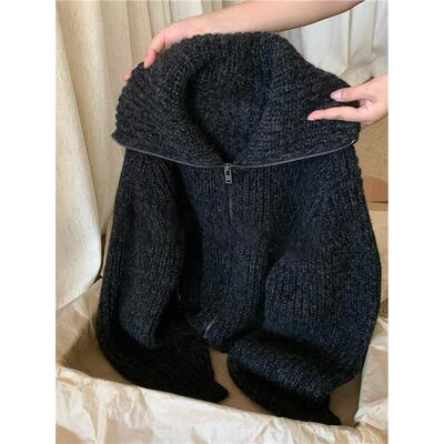 CHAO级推荐！老钱风大翻领羊毛针织开衫女秋季拉链慵懒松弛感毛衣