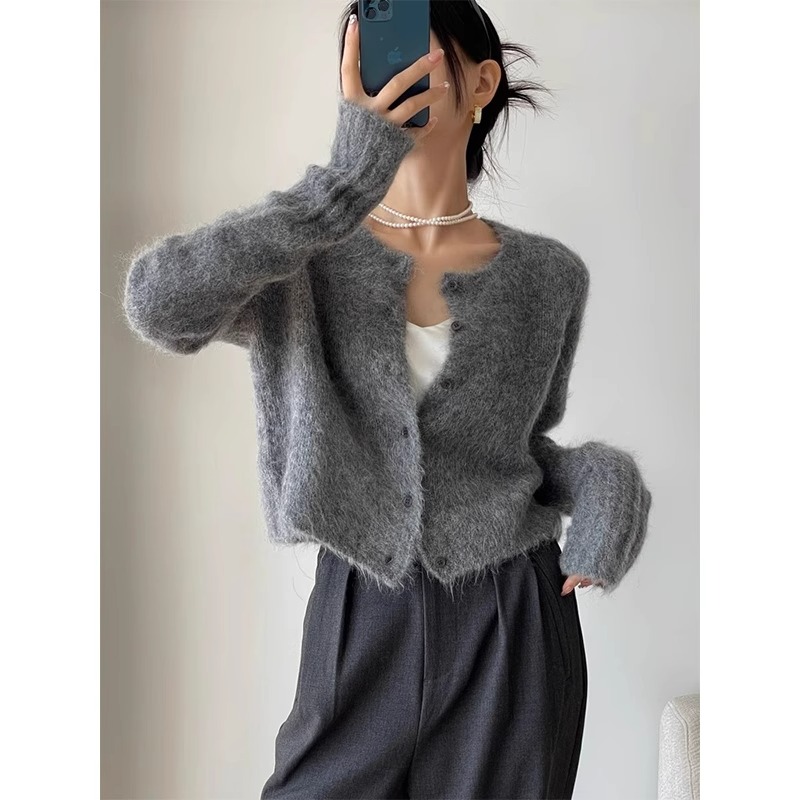 博主心头好！长绒阿尔帕卡羊驼毛 秋冬短款马海毛毛衣外套开衫女