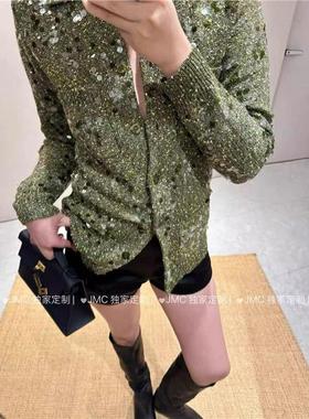 正确版】 深圳南油25春秋复古重工彩纱亮片针织开衫