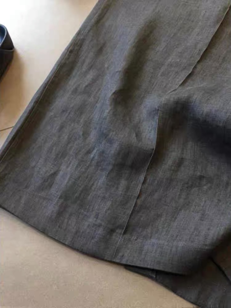 品牌专柜高端女装外贸简约通勤亚麻纺高腰直筒开叉半身裙子女夏季