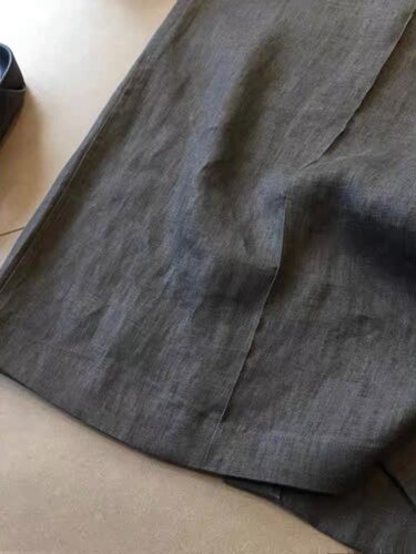 品牌专柜高端女装外贸简约通勤亚麻纺高腰直筒开叉半身裙子女夏季