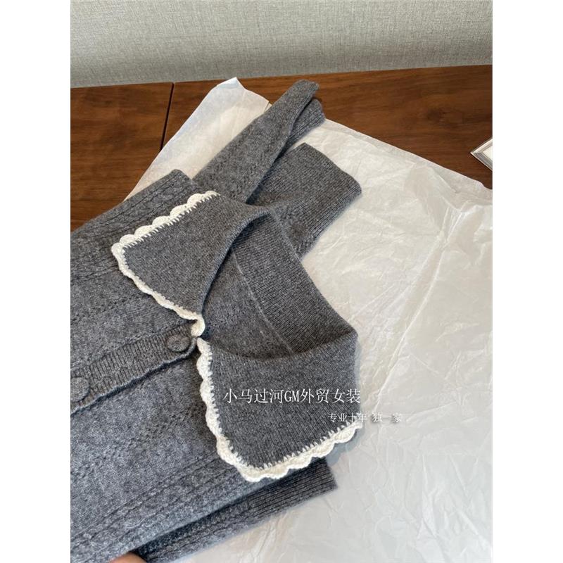 这种货，早收早对！！老渠道~法式花边polo领绞花针织衫毛衣女秋