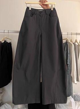 今年流行韩版灰色高腰阔腿弯刀裤女2025新款简约立体廓形休闲裤子