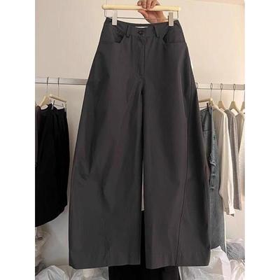 今年流行韩版灰色高腰阔腿弯刀裤女2025新款简约立体廓形休闲裤子