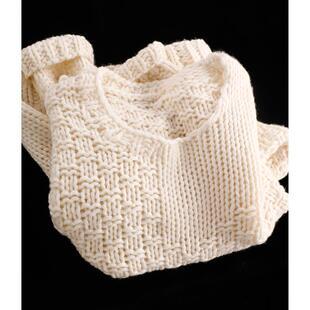 品牌专柜高端女装 外贸清仓纯手工编织600G羊绒粗针工艺慵懒针织衫