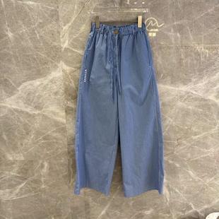 渠道貨 女 字母刺繡抽繩細(xì)格紋松緊高腰減齡休閑闊腿褲 掌柜推薦