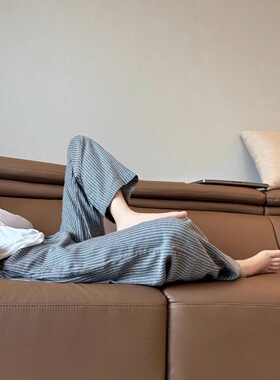 CHAO级！太舒服了~灰色条纹棉麻裤小个子显腿直抽绳休闲长裤