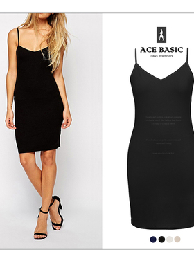 外贸原单吊带连衣裙内搭中长款春秋弹力棉打底背心裙