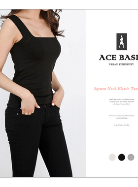 新款方领弹力背心女紧身露肩露背百搭打底小背心