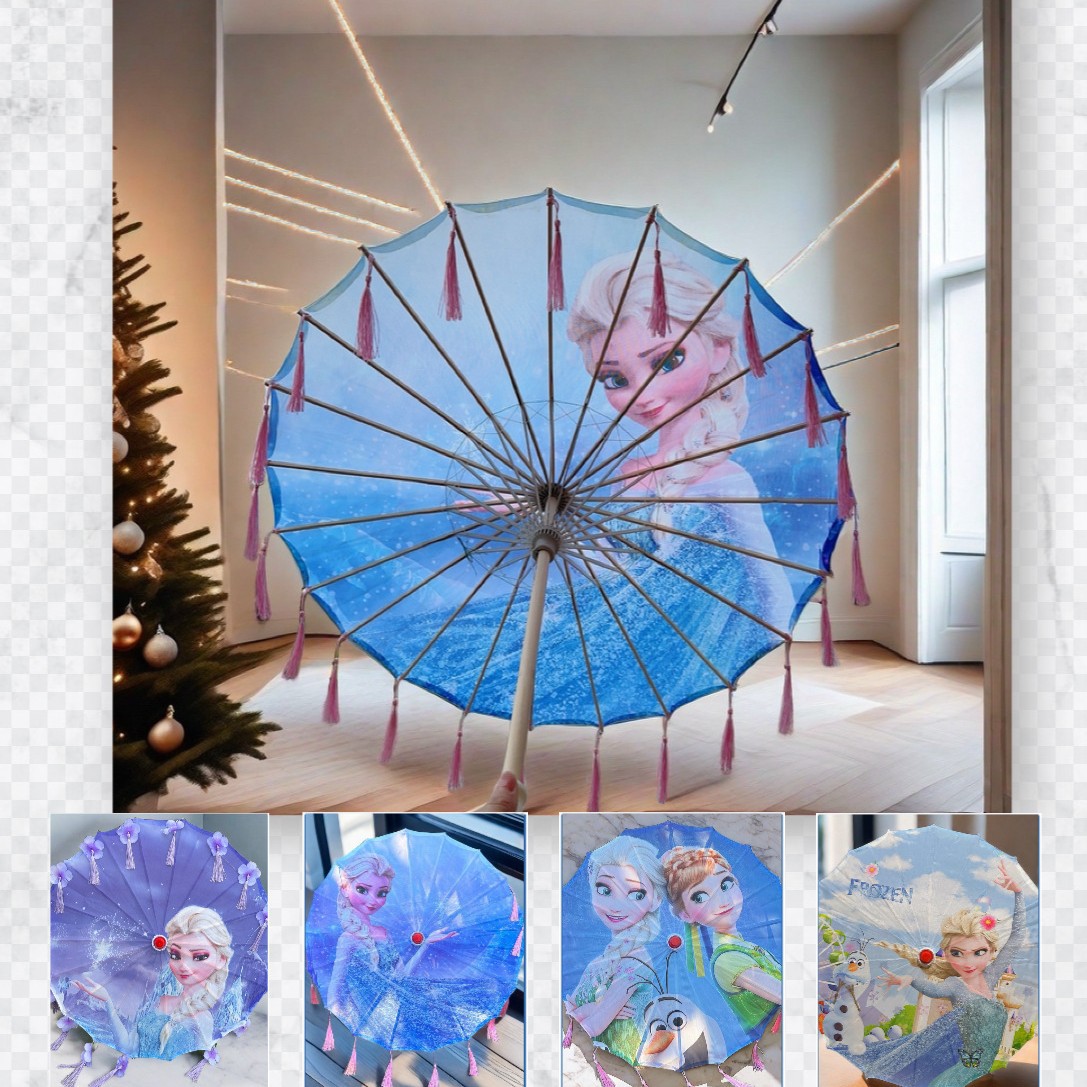 中号70厘米儿童古风爱莎公主卡通油纸伞汉服伞舞蹈拍照工艺伞图片
