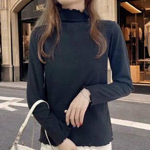 【福利清仓】德绒半高领打底衫女秋冬木耳边百搭修身保暖洋气上衣